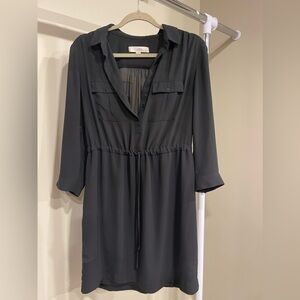 Loft long sleeve black button down dress with tie waist